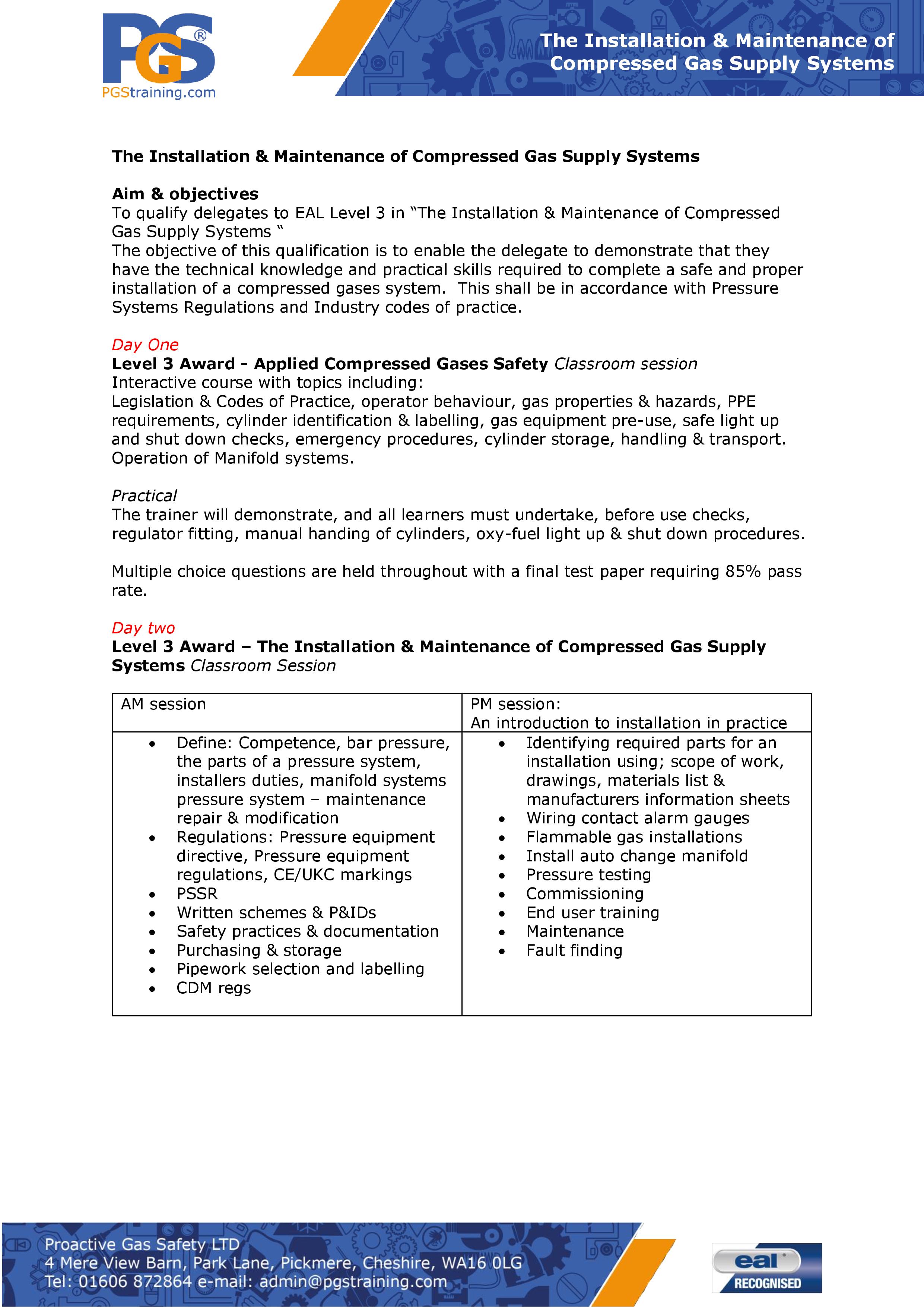 PGS Training announces course in Installation & Maintenance of